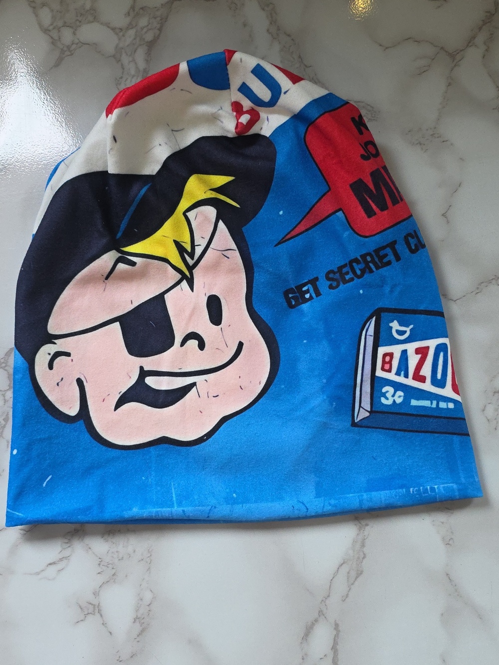 Bazooka Joe Comic Print Skull Cap 2-Sided Beanie Hat, NEW